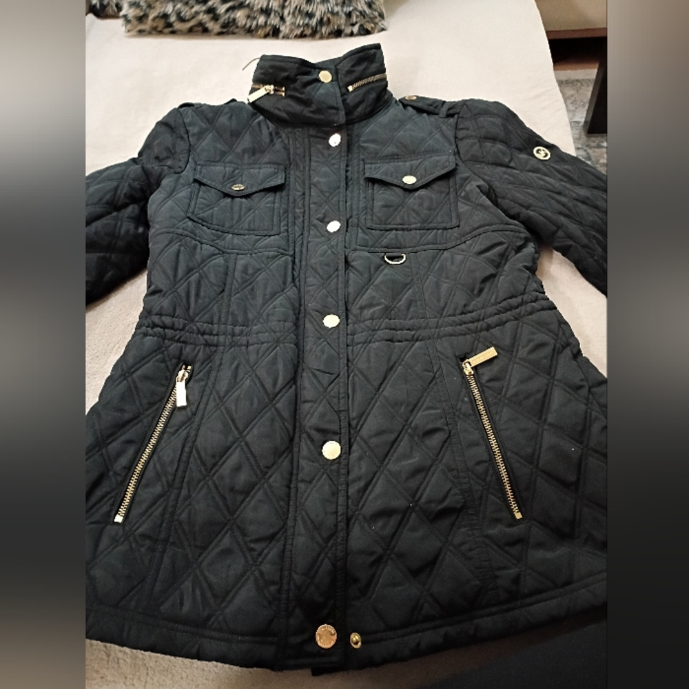 Michael Kors Black Quilted Utility Jacket.pit To Pit 20" Very Good Condition. - Picture 2 of 12